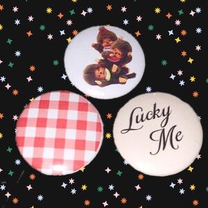 Set Of 3 Monchichi Button Pin Set